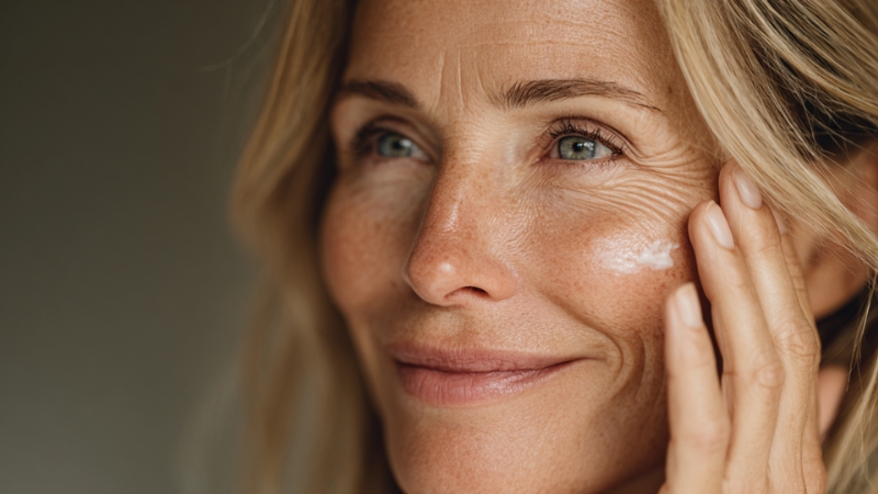 Žena nanosi anti age kremu na lice