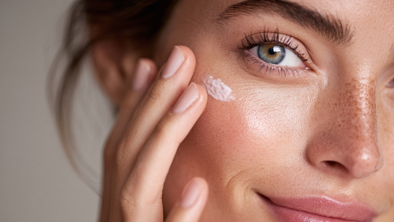 Žena nanosi hidrantnu kremu na lice