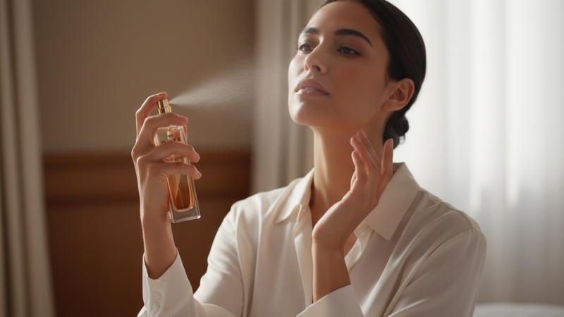 Žena nanosi Prodigieux le parfum na vrat, dok drži bočicu u ruci